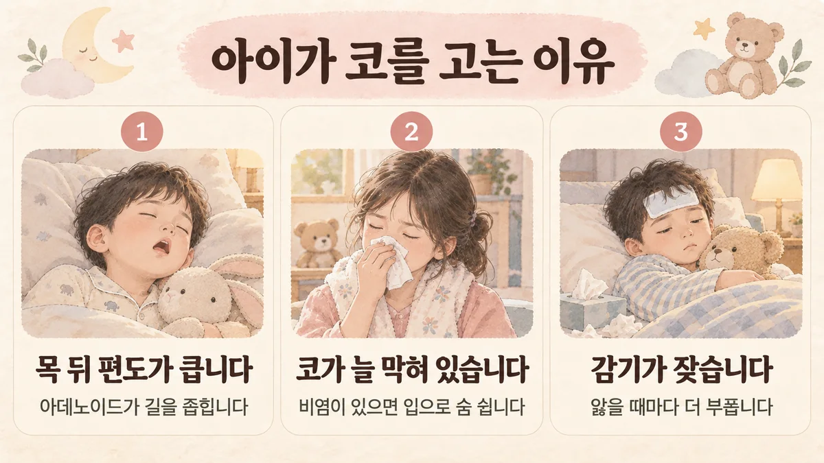 배곧한의원 아이 코골이 원인 - 목 뒤 편도가 큽니다·코가 늘 막혀 있습니다·감기가 잦습니다