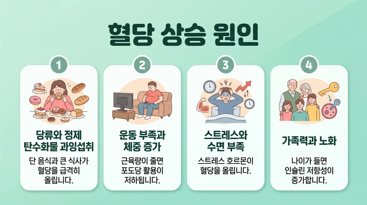 혈당이 올라가는 과정 — 내장지방·근육 감소·수면·식습관