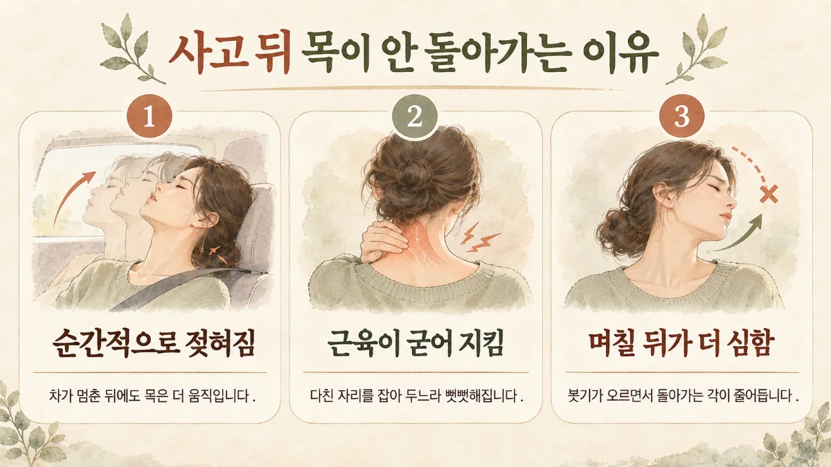 부천 교통사고한의원 원인 - 순간적 젖혀짐·근육 방어·며칠 뒤 악화