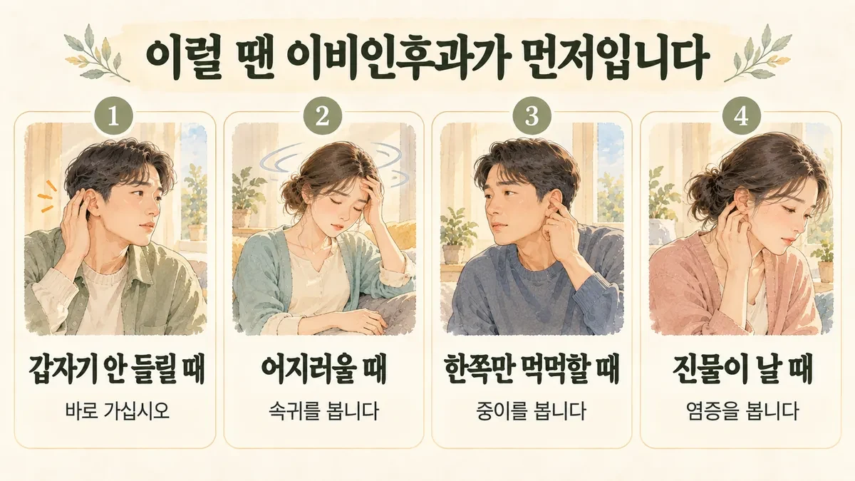부천한의원 이관개방증 자가진단 - 갑자기 안 들릴 때·어지러울 때·한쪽만 먹먹할 때·진물이 날 때