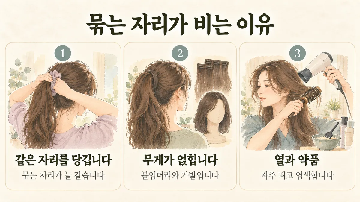 부천한의원 견인성 탈모 원인 - 같은 자리를 당깁니다·무게가 얹힙니다·열과 약품