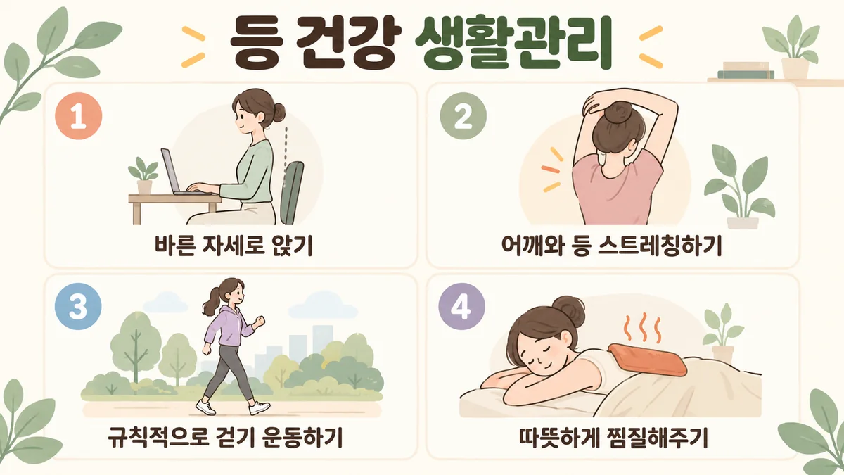 부천한의원 등 통증 생활관리 - 어깨 뒤로 모으기·깊게 숨 쉬기·마우스 가까이 두기·따뜻하게 찜질하기