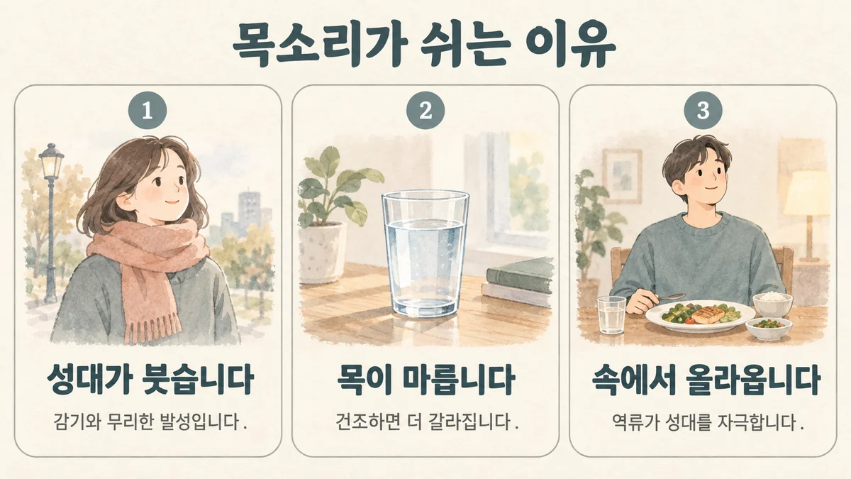 부천한의원 쉰 목소리 원인 - 성대가 붓습니다·목이 마릅니다·속에서 올라옵니다