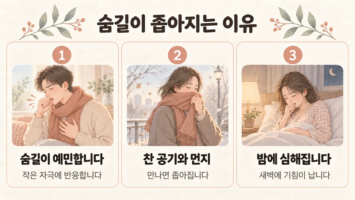 부평한의원 천식 원인 - 숨길이 예민합니다·찬 공기와 먼지·밤에 심해집니다