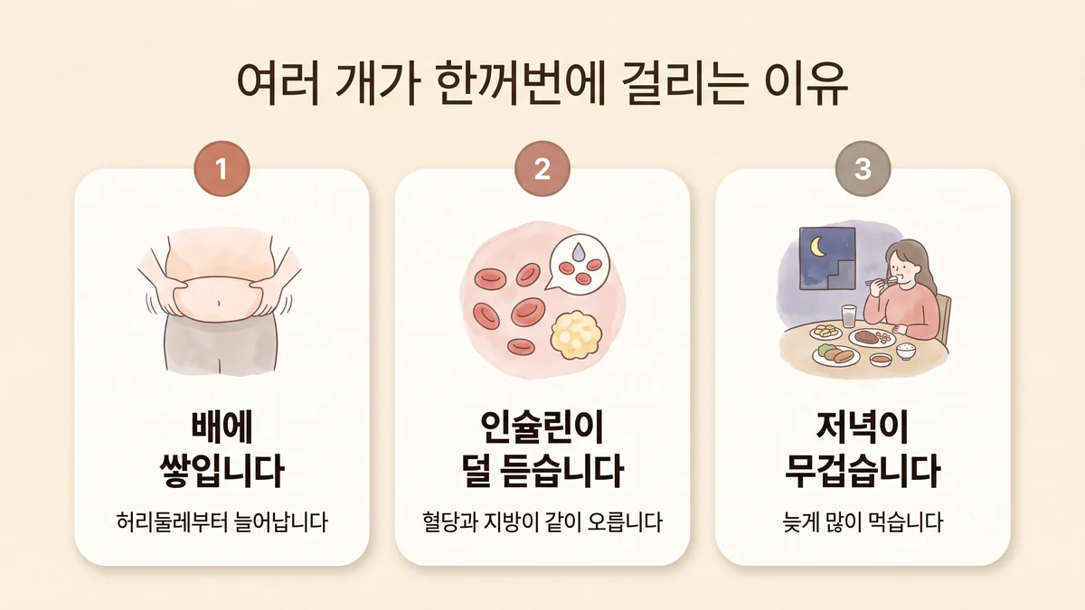 부평한의원 대사증후군 원인 - 배에 쌓입니다·인슐린이 덜 듣습니다·저녁이 무겁습니다