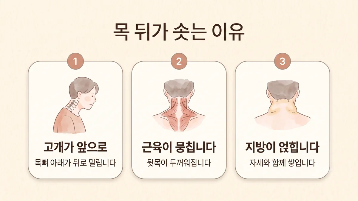 부평한의원 버섯목 원인 - 고개가 앞으로·근육이 뭉칩니다·지방이 얹힙니다