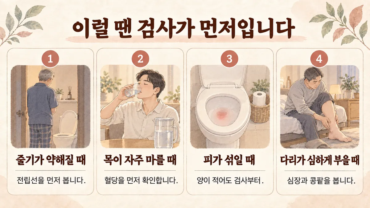 부평한의원 야간뇨 자가진단 - 줄기가 약해질 때·목이 자주 마를 때·피가 섞일 때·다리가 심하게 부을 때