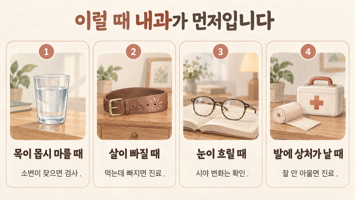 부평한의원 혈당 관리 자가진단 - 목이 몹시 마를 때·살이 빠질 때·눈이 흐릴 때·발에 상처가 날 때