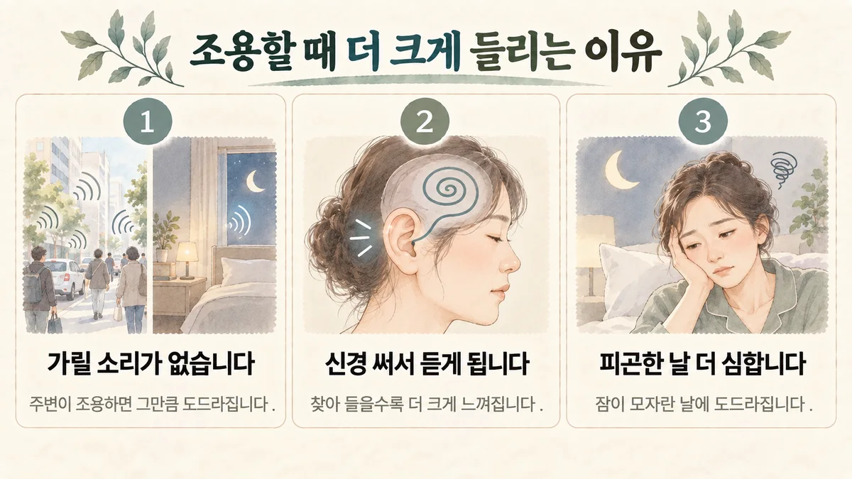 부평한의원 이명 원인 - 가릴 소리가 없음·신경 써서 들음·피곤한 날 심함