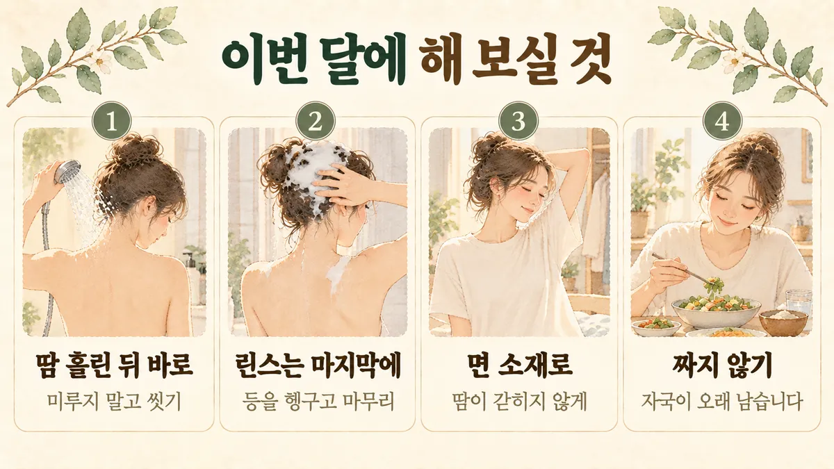 청라한의원 등 여드름 생활관리 - 땀 흘린 뒤 바로·린스는 마지막에·면 소재로·짜지 않기