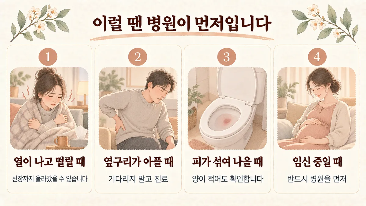 청라한의원 방광염 자가진단 - 열이 나고 떨릴 때·옆구리가 아플 때·피가 섞여 나올 때·임신 중일 때