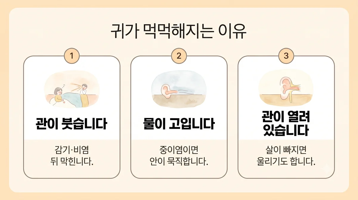청라한의원 귀 먹먹함 원인 - 관이 붓습니다·물이 고입니다·관이 열려 있습니다