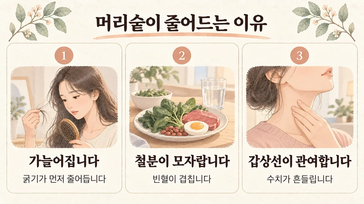 청라한의원 여성 탈모 원인 - 가늘어집니다·철분이 모자랍니다·갑상선이 관여합니다