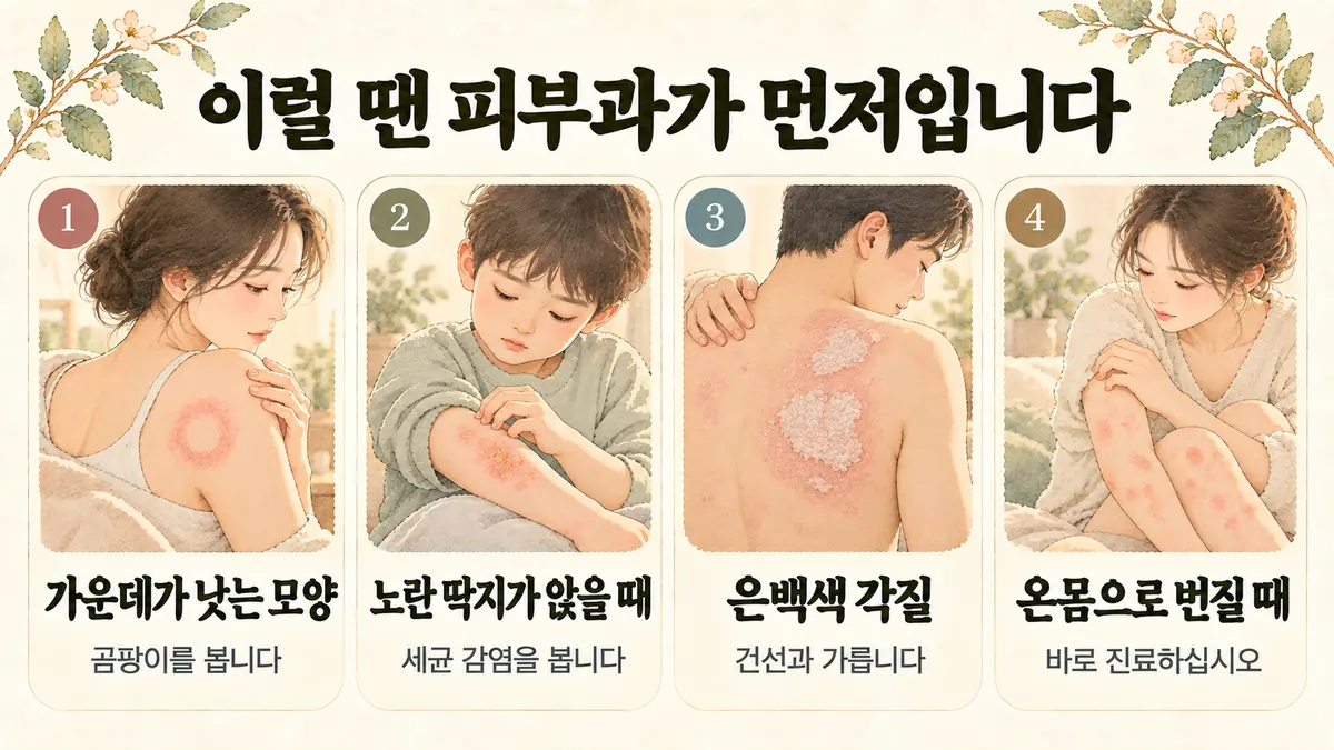 청라한의원 화폐상 습진 자가진단 - 가운데가 낫는 모양·노란 딱지가 앉을 때·은백색 각질·온몸으로 번질 때