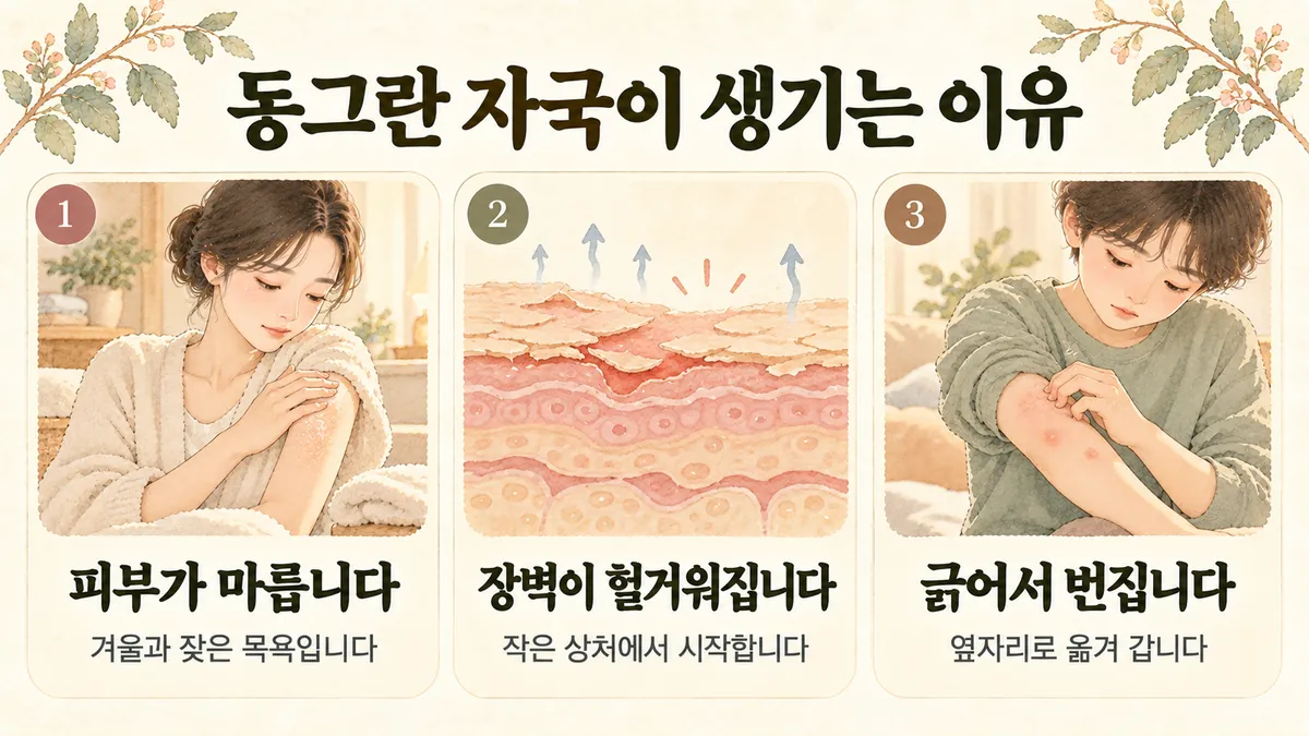 청라한의원 화폐상 습진 원인 - 피부가 마릅니다·장벽이 헐거워집니다·긁어서 번집니다