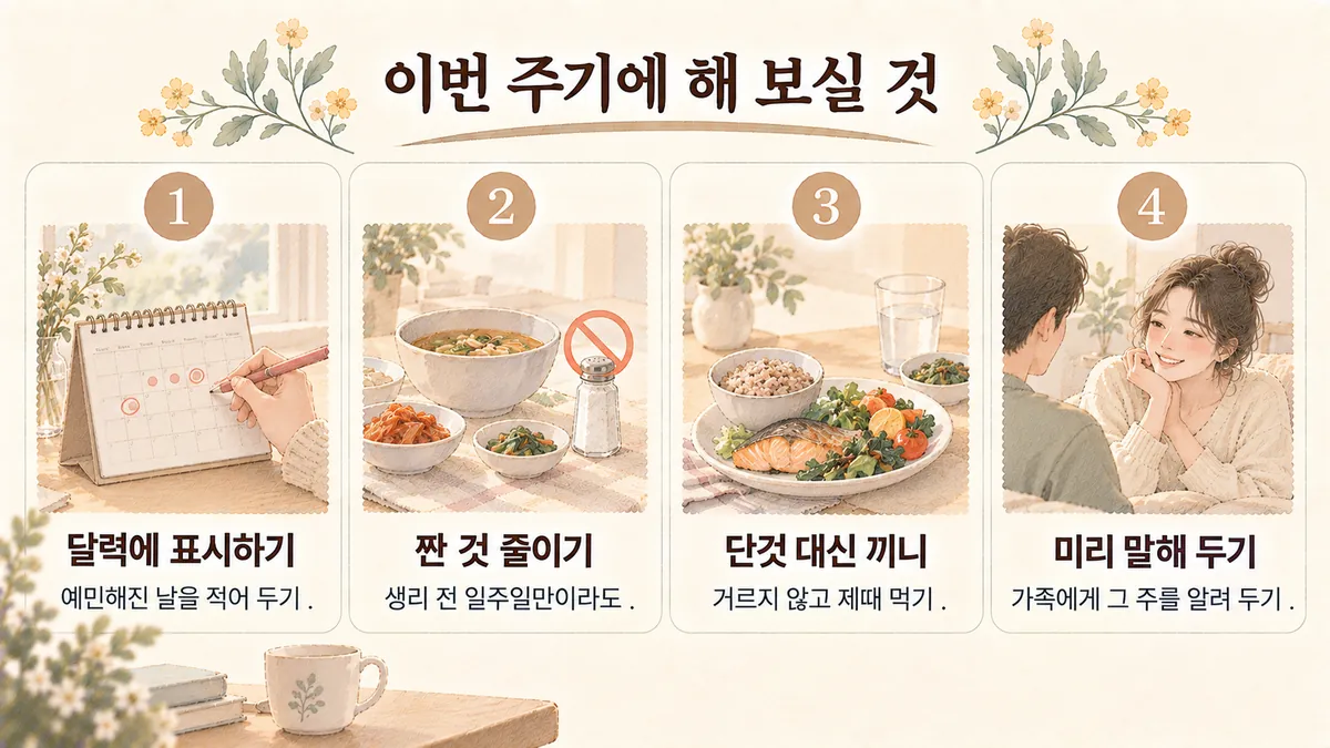 청라한의원 생리전증후군 생활관리 - 달력에 표시하기·짠 것 줄이기·단것 대신 끼니·미리 말해 두기