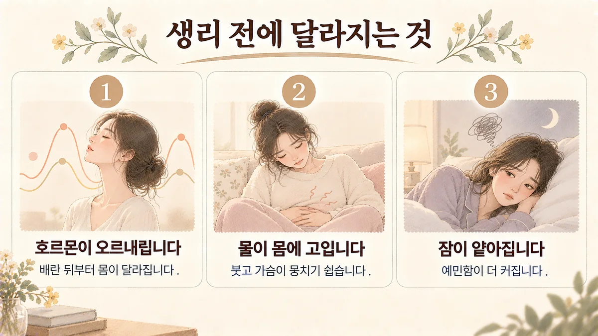 청라한의원 생리전증후군 원인 - 호르몬이 오르내립니다·물이 몸에 고입니다·잠이 얕아집니다