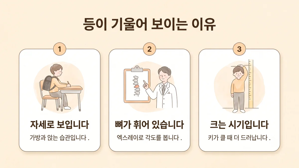 청라한의원 척추측만증 원인 - 자세로 보입니다·뼈가 휘어 있습니다·크는 시기입니다