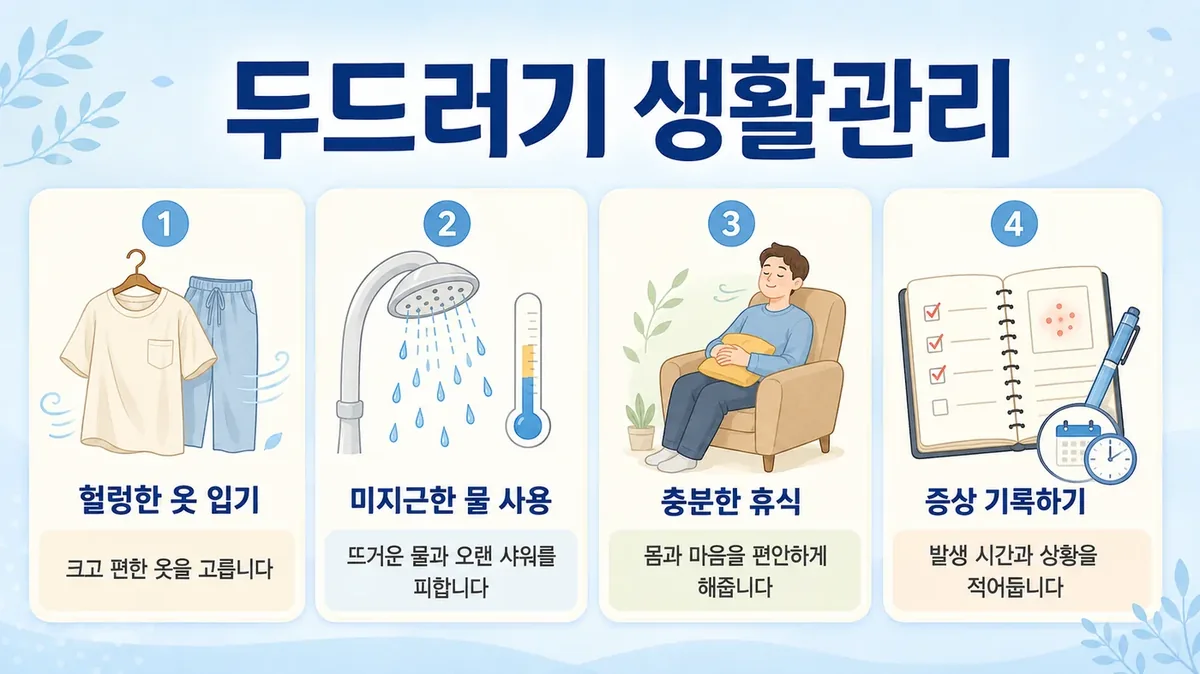 만성 두드러기 생활관리 6가지 — 기록·수면·절주·물 온도·압박·약 유지