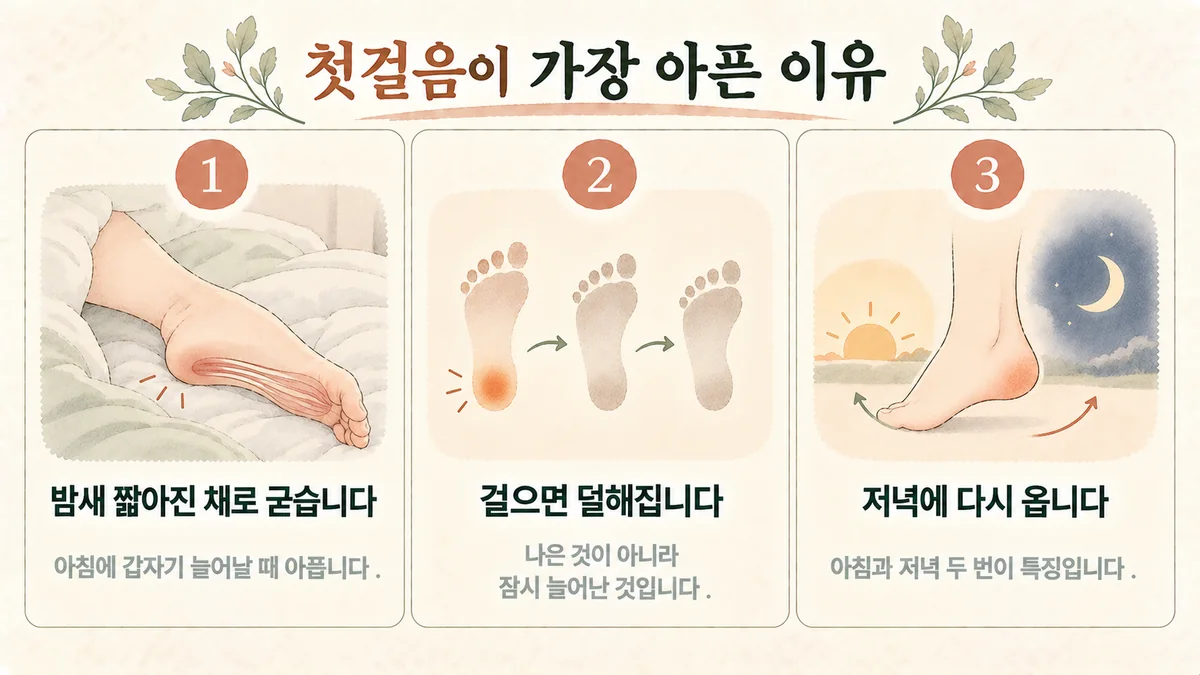 동춘동한의원 족저근막염 원인 - 밤새 짧아진 채로 굳음·걸으면 덜해짐·저녁에 다시 옴