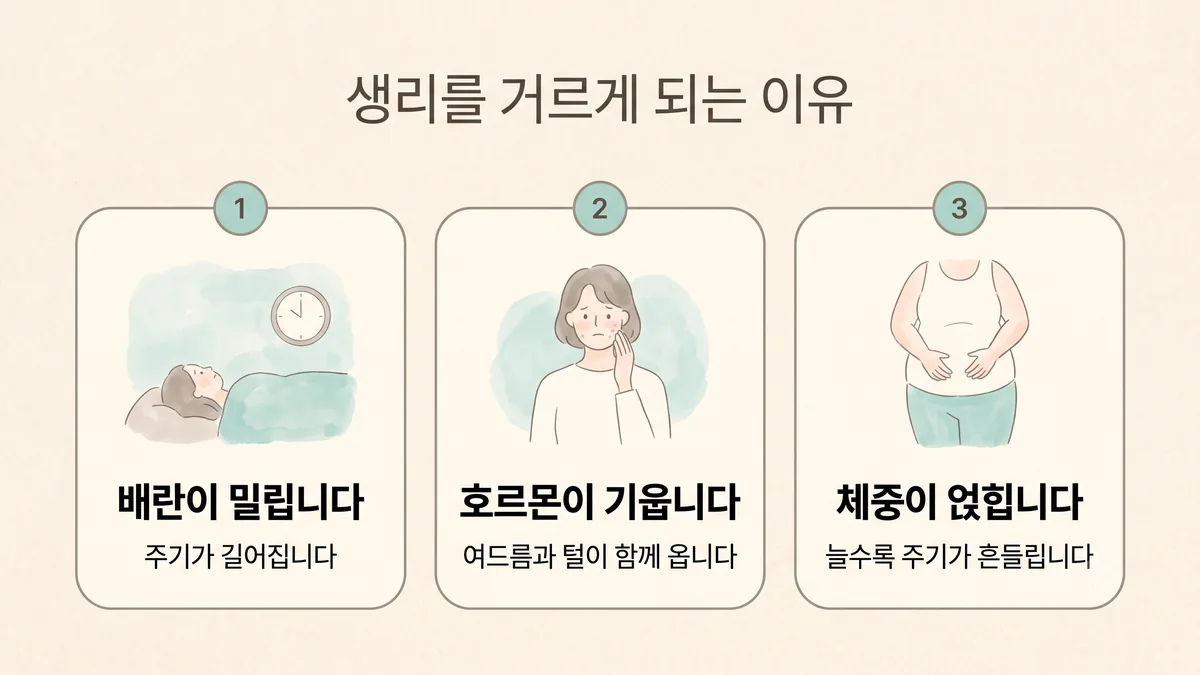동춘동한의원 다낭성난소 원인 - 배란이 밀립니다·호르몬이 기웁니다·체중이 얹힙니다