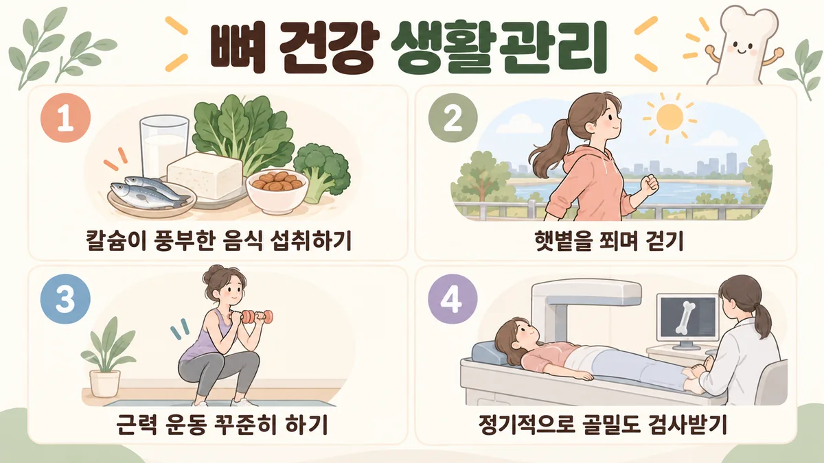 강화한의원 골다공증 생활관리 - 집 안 문턱 살피기·햇볕 쬐며 걷기·단백질 챙기기·의자에서 일어서기