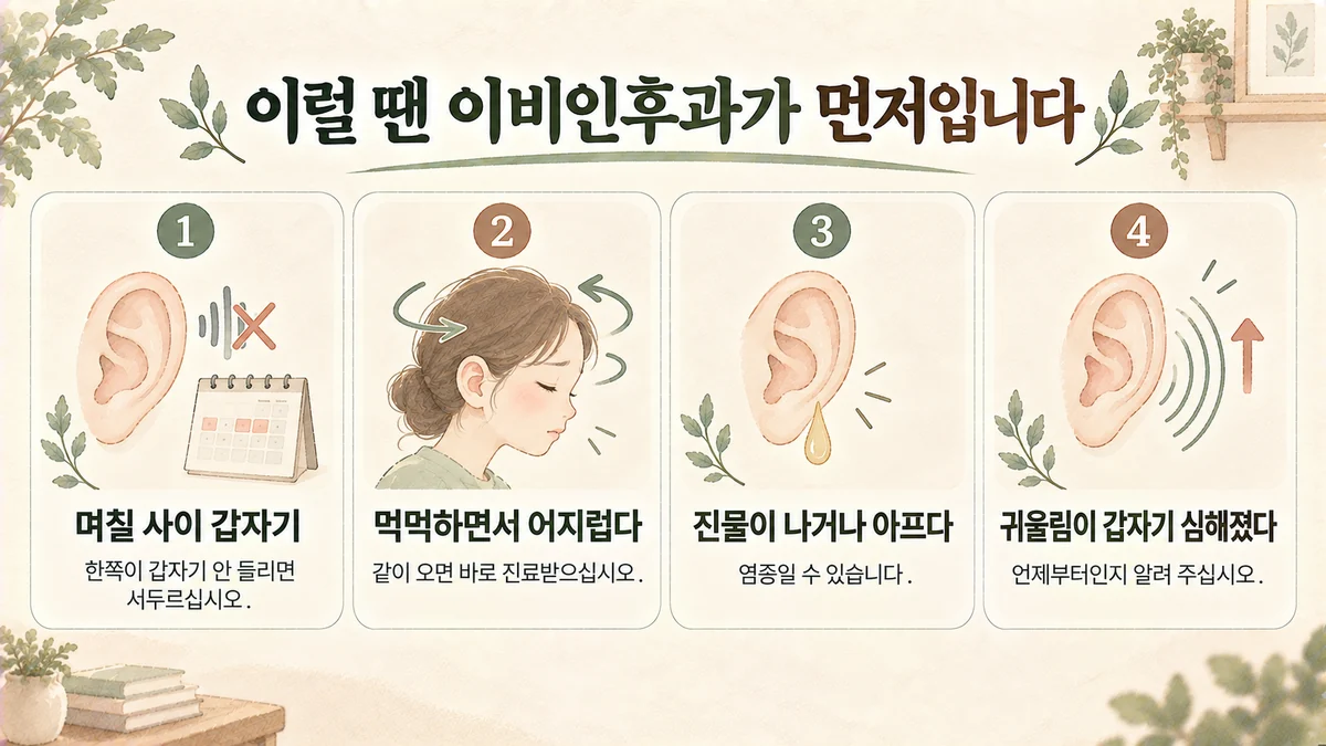 강화한의원 난청 자가진단 - 며칠 사이 갑자기·먹먹하며 어지럼·진물과 통증·갑자기 심해진 귀울림
