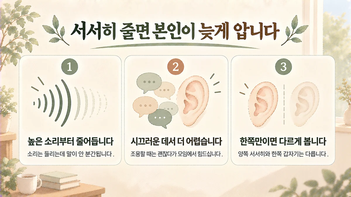 강화한의원 난청 원인 - 높은 소리부터 줄어듦·시끄러운 데서 어려움·한쪽만은 다름