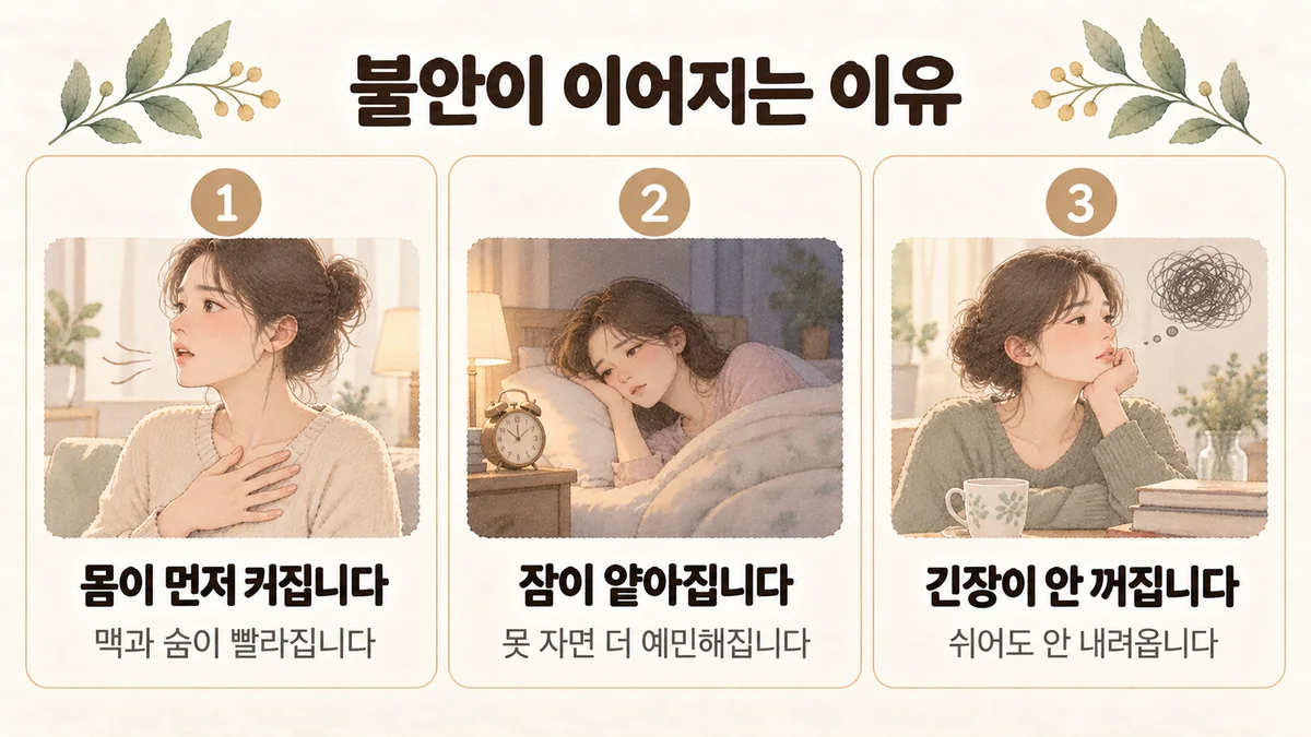 검단한의원 불안 원인 - 몸이 먼저 켜집니다·잠이 얕아집니다·긴장이 안 꺼집니다