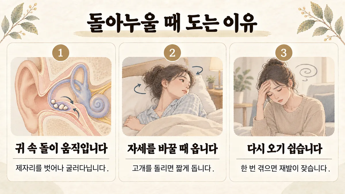 검단한의원 이석증 원인 - 귀 속 돌이 움직입니다·자세를 바꿀 때 옵니다·다시 오기 쉽습니다