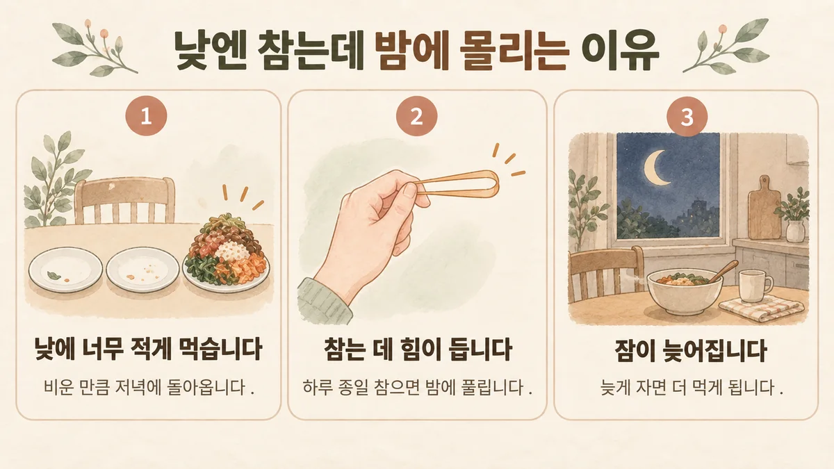 검단 다이어트한의원 원인 - 낮에 적게 먹음·참는 데 드는 힘·늦어지는 잠