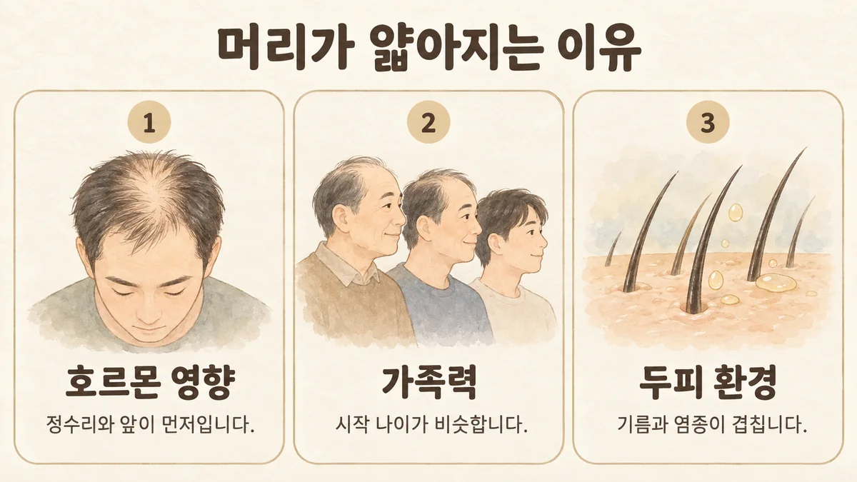 검단한의원 남성 탈모 원인 - 호르몬 영향·가족력·두피 환경