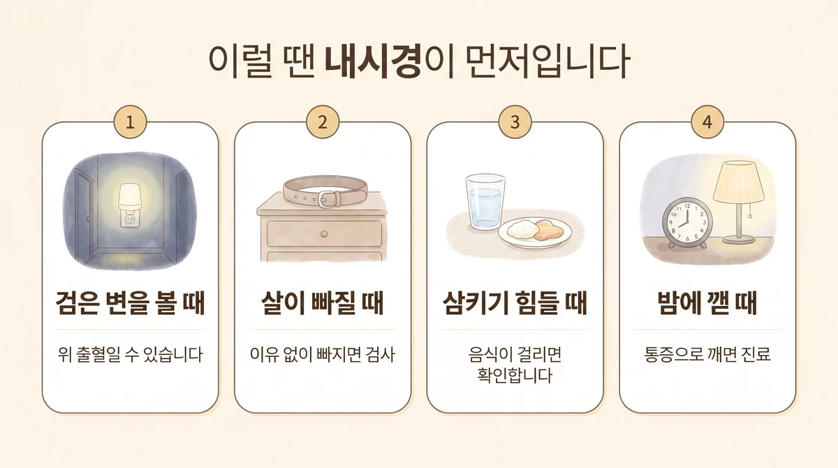 검단한의원 신경성 위염 자가진단 - 검은 변을 볼 때·살이 빠질 때·삼키기 힘들 때·밤에 깰 때