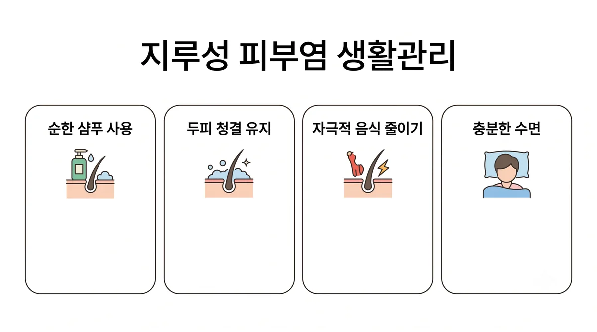 검단한의원 지루성피부염 생활관리 - 머리는 꼼꼼히 헹구기·뜨거운 물 피하기·긁지 않기·심해진 날 적기