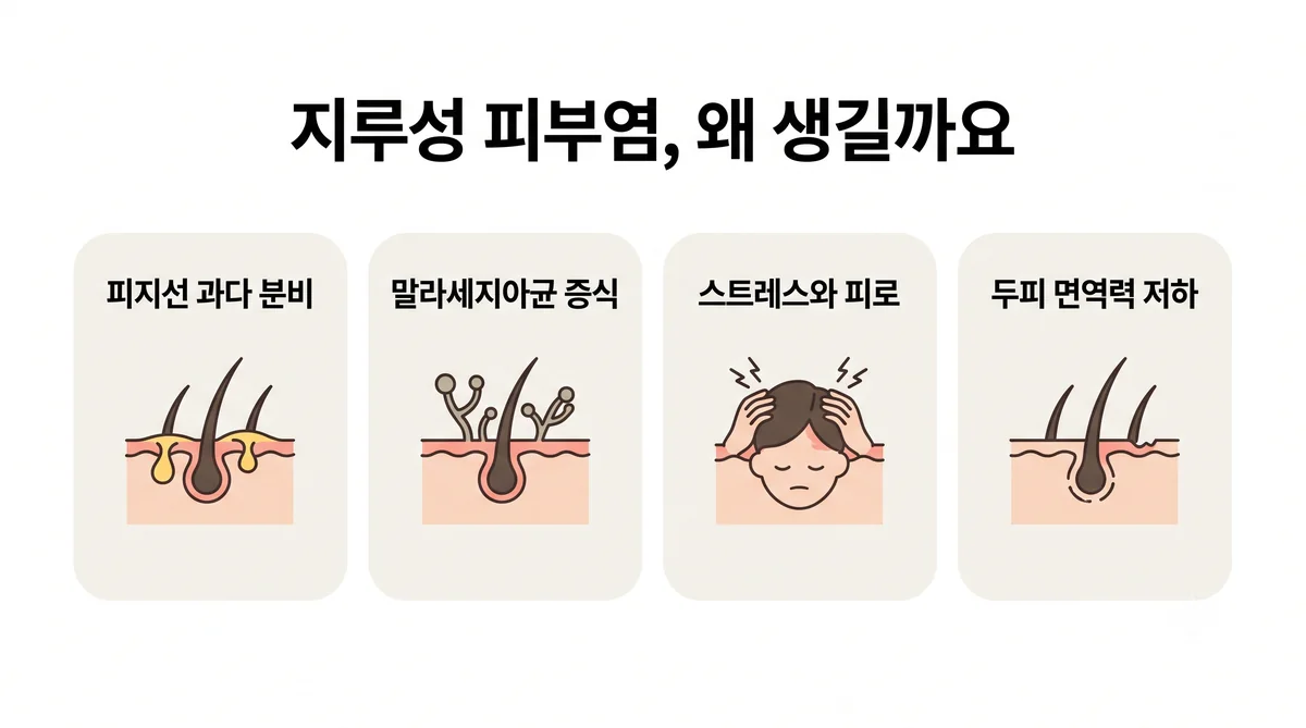 검단한의원 지루성피부염 원인 - 피지가 많은 자리·피부 장벽이 약합니다·지친 때 올라옵니다
