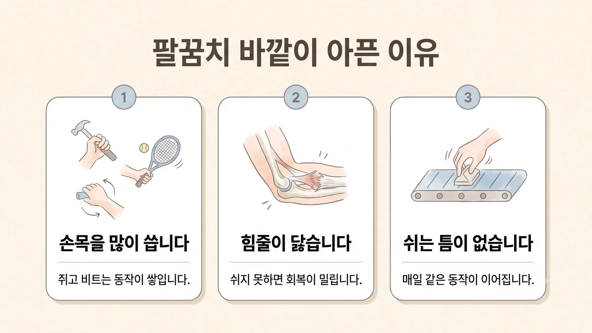 계양한의원 팔꿈치 통증 원인 - 손목을 많이 씁니다·힘줄이 닳습니다·쉬는 틈이 없습니다