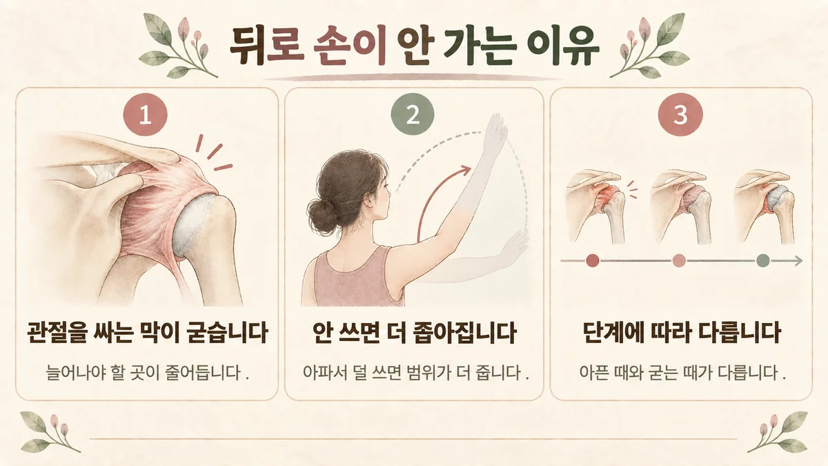 계양한의원 오십견 원인 - 뒤로 먼저 막힘·옆으로 벌리기·관절막이 굳음