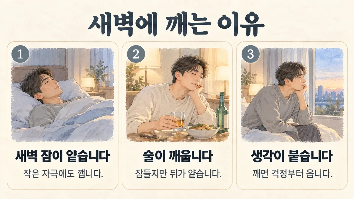 계양한의원 남성 불면 원인 - 새벽 잠이 얕습니다·술이 깨웁니다·생각이 붙습니다
