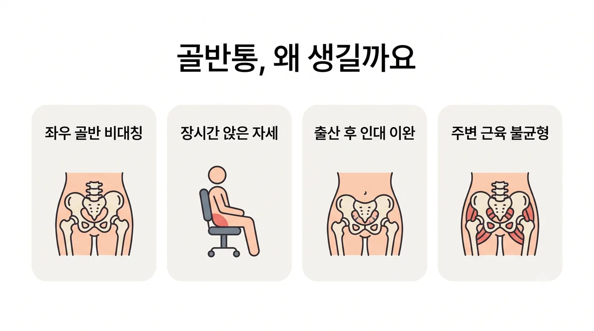 계양한의원 골반 틀어짐 원인 - 다리를 꼬고 앉습니다·한쪽 근육이 굳습니다·한쪽으로 섭니다