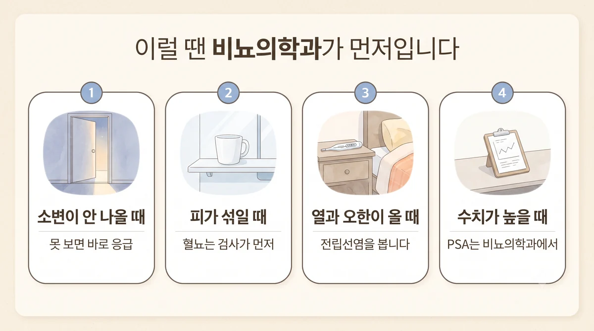 계양한의원 전립선 자가진단 - 소변이 안 나올 때·피가 섞일 때·열과 오한이 올 때·수치가 높을 때