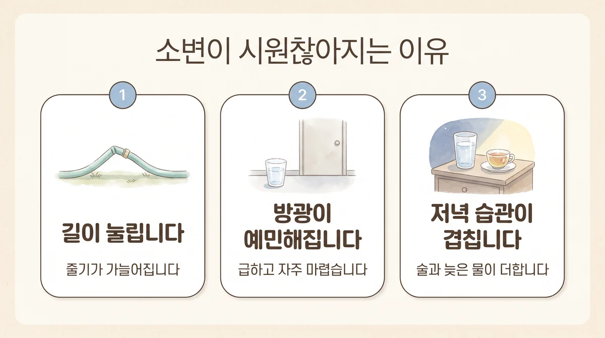 계양한의원 전립선 원인 - 길이 눌립니다·방광이 예민해집니다·저녁 습관이 겹칩니다