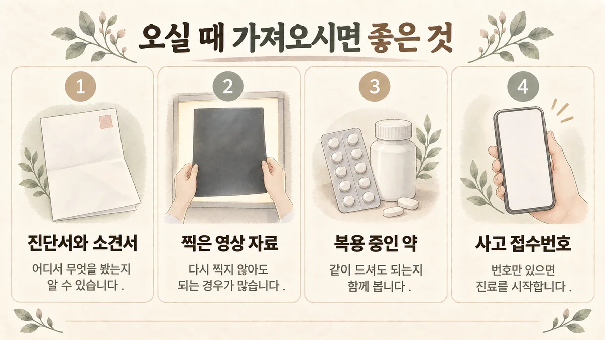 계양 교통사고한의원 생활관리 - 진단서·영상 자료·복용 약·접수번호