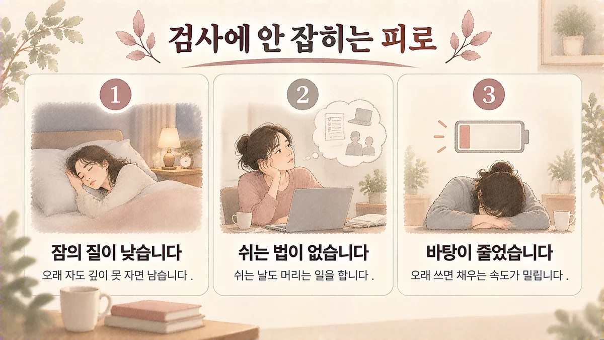 계양한의원 만성피로 원인 - 잠의 질이 낮습니다·쉬는 법이 없습니다·바탕이 줄었습니다