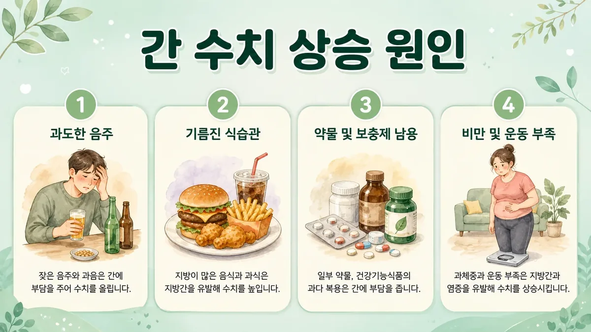 간에 부담이 쌓이는 과정 — 음주 간격·체중·약물·수면