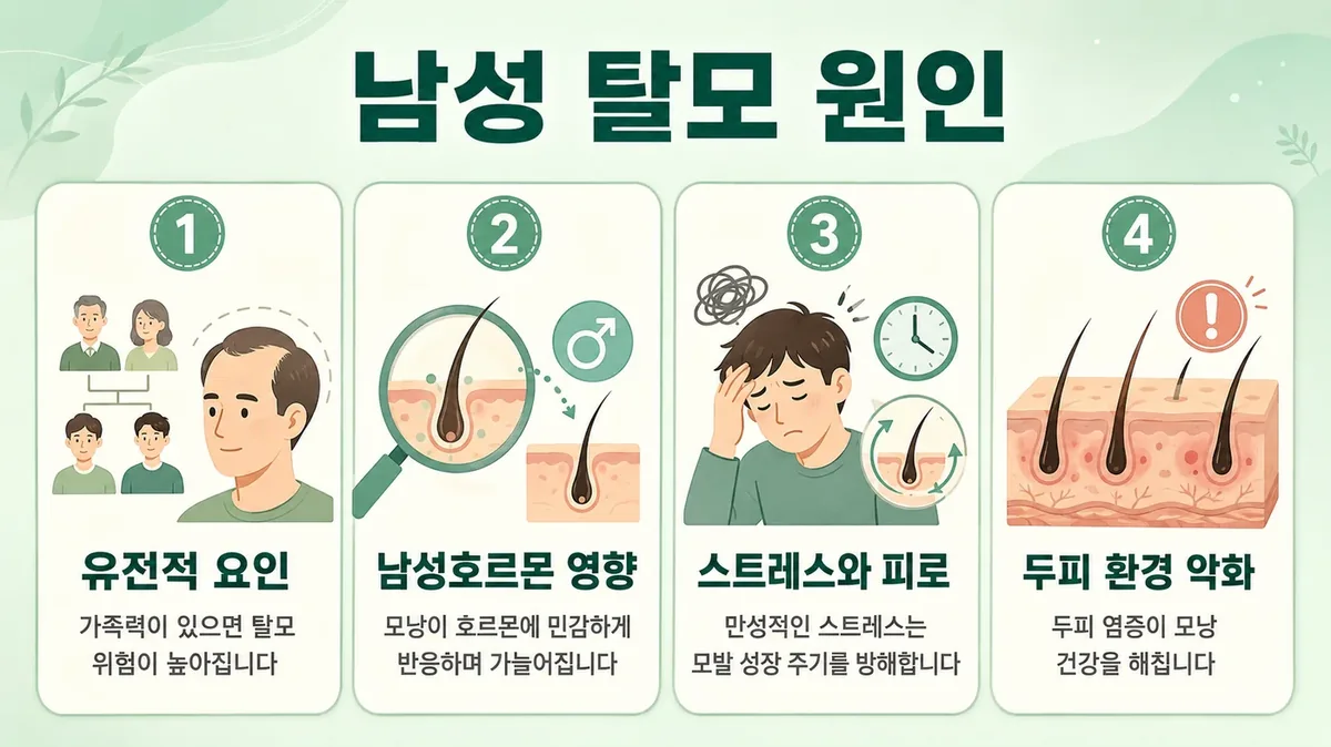탈모가 진행되는 과정 — 유전·호르몬·두피 환경·전신 상태