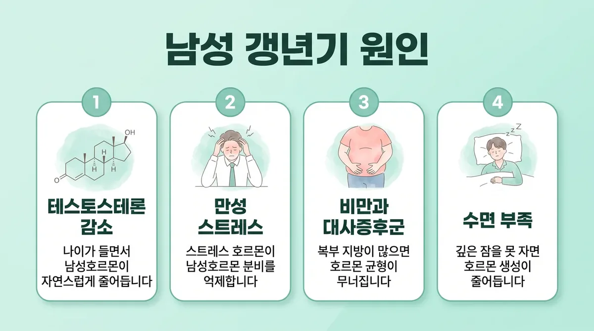 남성 갱년기의 악순환 — 호르몬·체지방·수면의 연결
