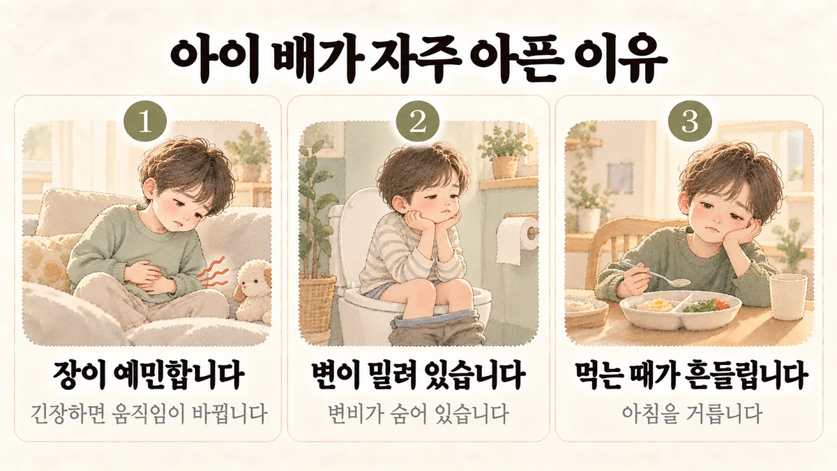 미추홀구한의원 아이 복통 원인 - 장이 예민합니다·변이 밀려 있습니다·먹는 때가 흔들립니다