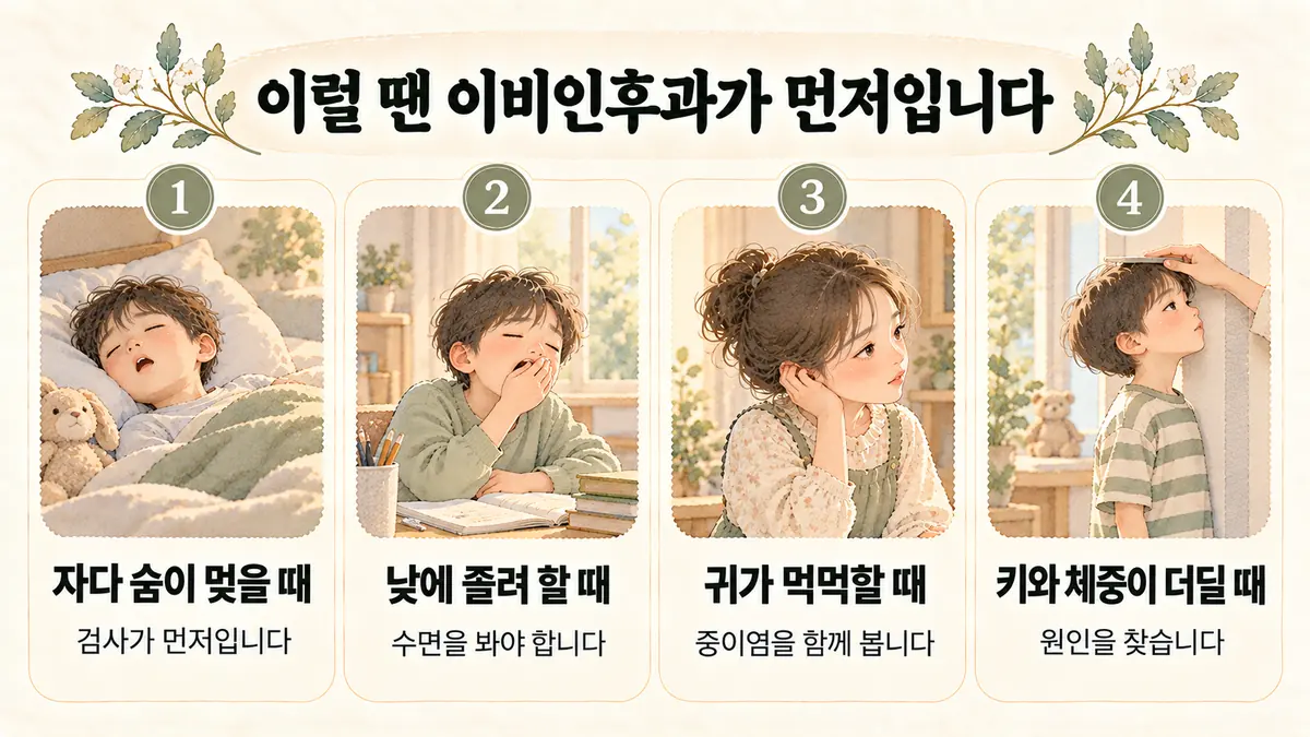 미추홀구한의원 아데노이드 자가진단 - 자다 숨이 멎을 때·낮에 졸려 할 때·귀가 먹먹할 때·키와 체중이 더딜 때