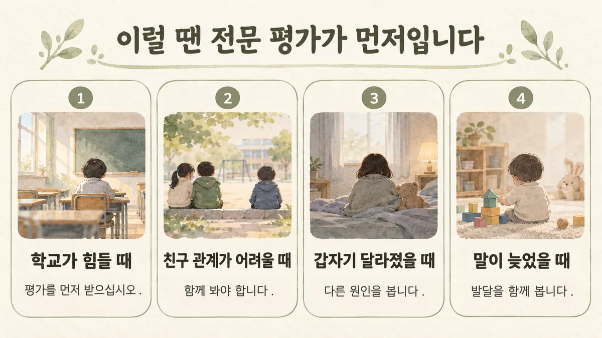 미추홀구한의원 소아 ADHD 자가진단 - 학교가 힘들 때·친구 관계가 어려울 때·갑자기 달라졌을 때·말이 늦었을 때