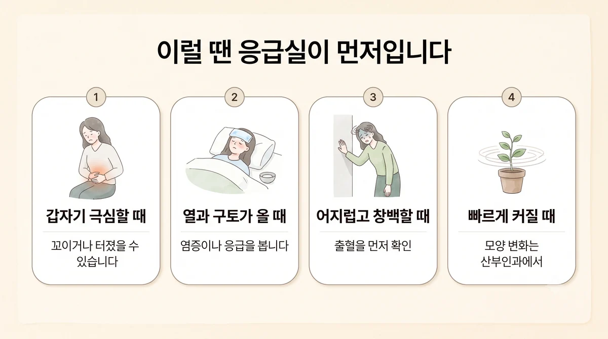 미추홀구한의원 난소낭종 자가진단 - 갑자기 극심할 때·열과 구토가 올 때·어지럽고 창백할 때·빠르게 커질 때